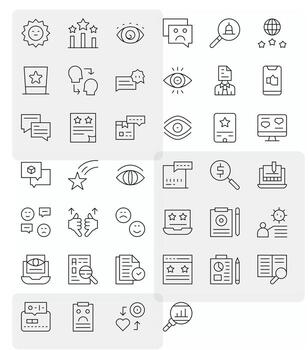 40 Delgado línea íconos desde revisión en alto resolución píxel Perfecto calidad vector