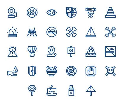 Warning Sign Icon Toolkit featuring 28 Pixel Optimized 64x64 Bold Line elements vector