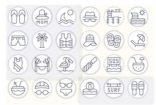 playa profesional conjunto con 24 Delgado línea píxel optimizado alto resolución íconos vector
