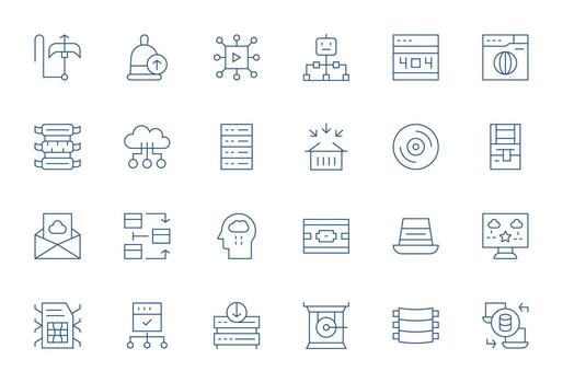 servidor visual paquete conteniendo 24 Delgado línea cuadrícula equipado íconos vector