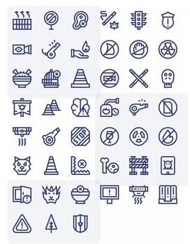 45 cuadrícula equipado íconos temática alrededor precaución en 256x256 negrita línea formato vector