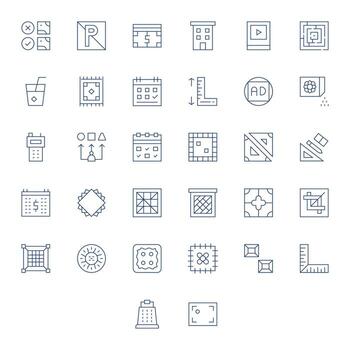 Thin Line Pixel Aligned Icons from Square Set with 32 256x256 Icons vector