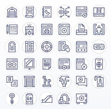 35 Retina Ready Regular Line Icons for Entry with Pixel Optimized precision vector