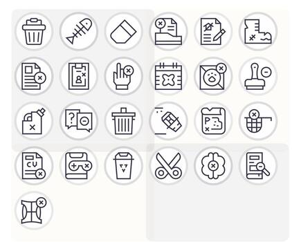Delete Complete Package with 25 Retina Ready Regular Line Display Perfect Icons vector