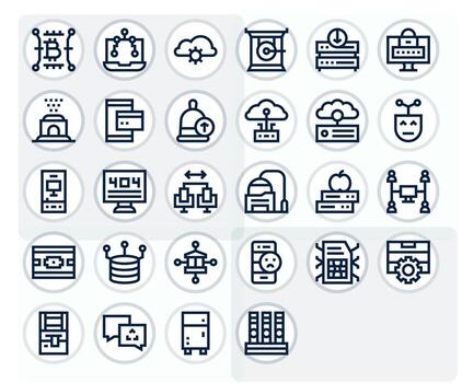 28 íconos para servidor presentando 128x128 píxel optimizado negrita línea gráficos vector