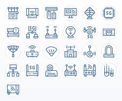 25 íconos inspirado por enrutador en monitor Perfecto retina Listo regular línea calidad vector