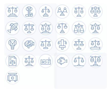 Scales Design Icons featuring 25 Grid Fitted Regular Line Style vector
