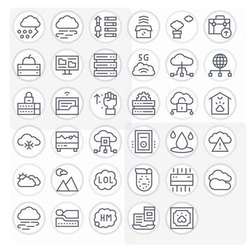 Cloud Icon Library with 35 Regular Line High Resolution PIXEL Perfect Designs vector