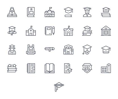 25 Icons for College optimized in Grid Fitted 128x128 Regular Line resolution vector