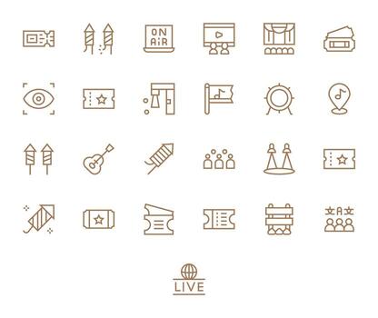 25 Regular Line Pixel Aligned Icons tailored for Show Retina Ready interface vector