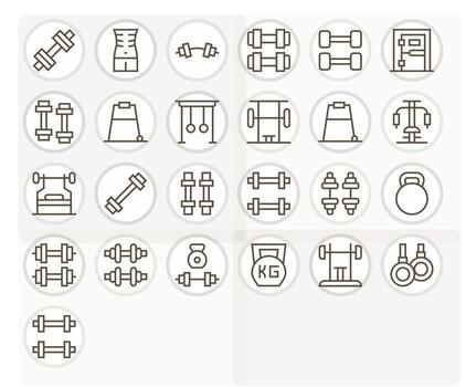 Bodybuilding Icon Library with 25 Regular Line High Resolution Pixel Aligned Designs vector