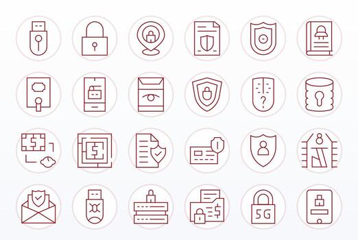 Encrypted Editable Set with 24 High Resolution Thin Line Icons vector