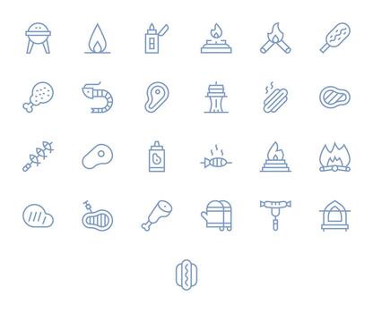 Barbecue Icon Collection featuring 25 Pixel Optimized 256x256 Regular Line Designs vector