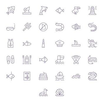 Thin Line Pixel Optimized Icons from Marine Set with 32 256x256 Icons vector