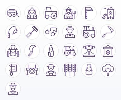 Harvesting Icon Set with 25 Regular Line High Resolution Pixel Aligned Graphics vector