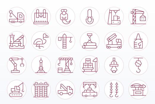 Crane Comprehensive Bundle with 24 Editable Thin Line Retina Ready Icons vector