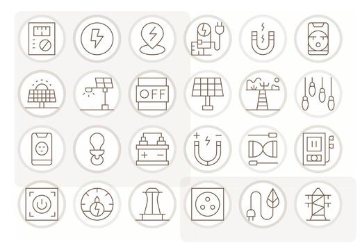 Electricity Ultimate Package with 24 High Resolution Thin Line Grid Fitted Icons vector