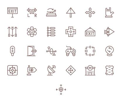 Directional Grid Fitted Set with 25 High Resolution Regular Line Icons vector