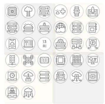 Computing Icon Arsenal with 32 128x128 Thin Line Pixel Optimized designs vector