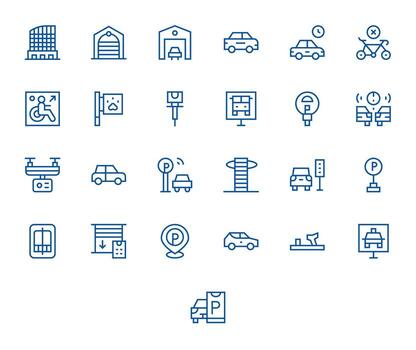Parking Professional Set with 25 Regular Line PIXEL Perfect High Resolution Icons vector