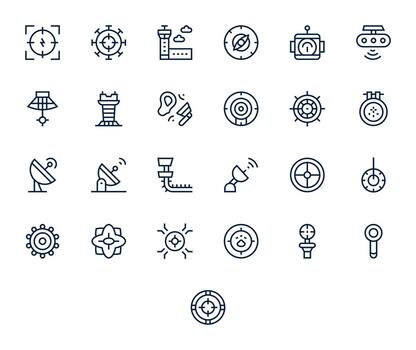 25 píxel optimizado regular línea íconos diseñado para Radar interfaz vector