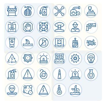 Danger Scalable Set featuring 35 Pixel Aligned Regular Line High Resolution Icons vector