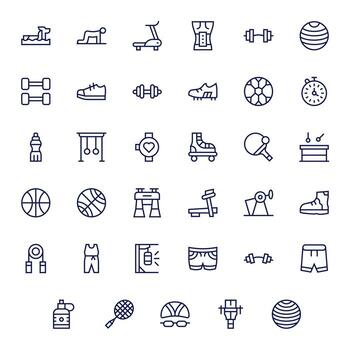 Exercise Icon Arsenal with 35 High Resolution Regular Line Pixel Optimized designs vector