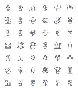 Flora Scalable Set featuring 42 Editable Regular Line 256x256 Icons vector