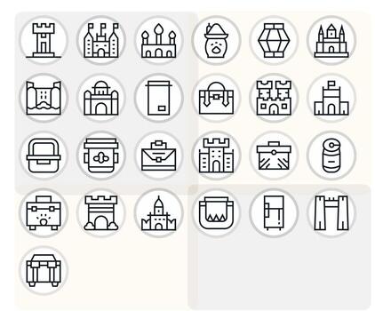 Keep Icon Set with 25 Regular Line 256x256 Grid Fitted Graphics vector