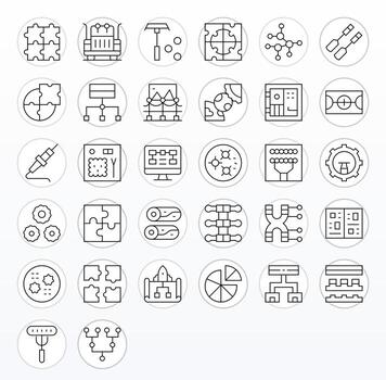 32 Delgado línea íconos para componentes en crujiente 64 x 64 píxel optimizado resolución vector