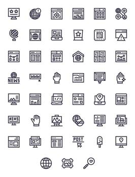 45 negrita línea píxel optimizado íconos hecho a mano para sitio web 128x128 aplicaciones vector