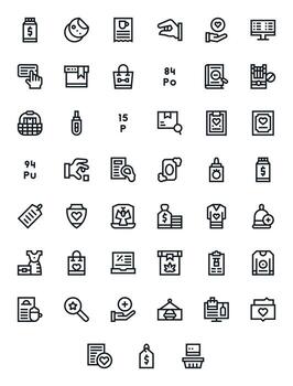 Item Editable Set with 45 High Resolution Bold Line Icons vector