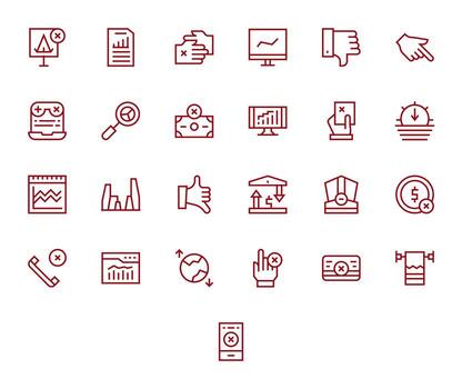 25 Regular Line Grid Fitted Icons for Decline Graphics vector