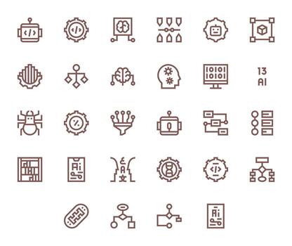 Algorithm Comprehensive Bundle with 28 Grid Fitted Bold Line 64x64 Icons vector