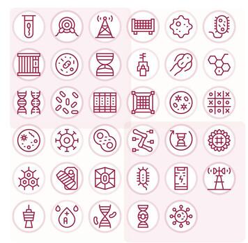 Cell Comprehensive Bundle with 35 Grid Fitted Regular Line 128x128 Icons vector