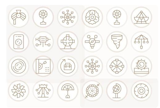 giratorio presentando 24 256x256 íconos en Delgado línea diseño vector