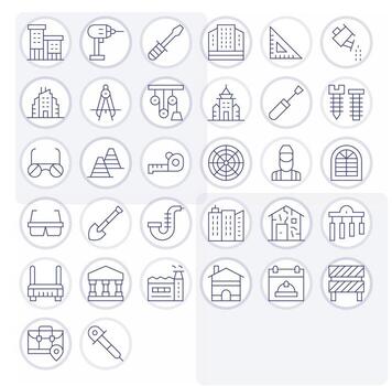 32 128x128 Thin Line Pixel Optimized Icons for Construction Projects vector