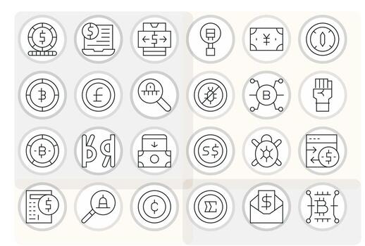 Digital Currency Graphics Pack including 24 Thin Line High Resolution Display Perfect Icons vector