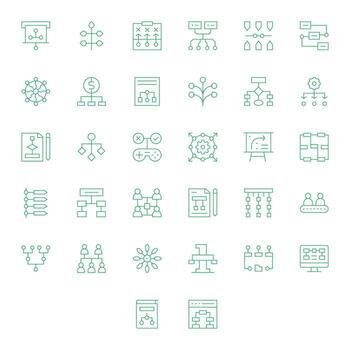 32 Delgado línea píxel Perfecto retina Listo íconos desde diagrama de flujo suite vector