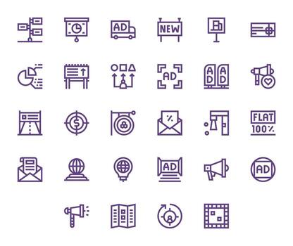 Marketing Icon Repository containing 28 Bold Line 128x128 Pixel Aligned graphics vector