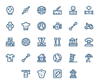 Damage Scalable Set featuring 28 Grid Fitted Bold Line 256x256 Icons vector
