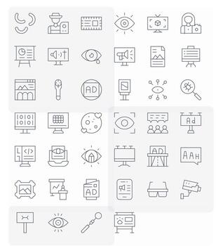 40 Thin Line Icons designed for Visual in 64x64 Pixel Aligned format vector