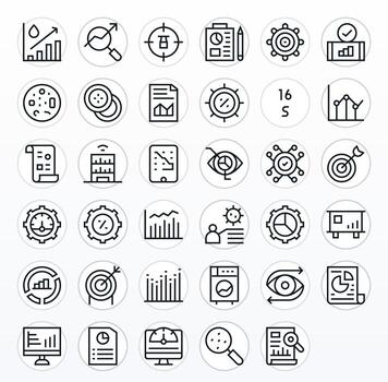 Metrics featuring 35 Retina Ready Icons in Regular Line Design vector