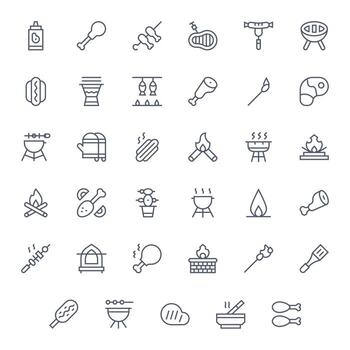 Barbecue Icon Set with 35 Regular Line 128x128 Editable Graphics vector