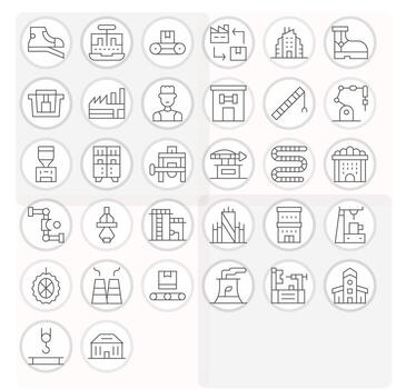 Factory featuring 32 256x256 Icons in Thin Line Design vector