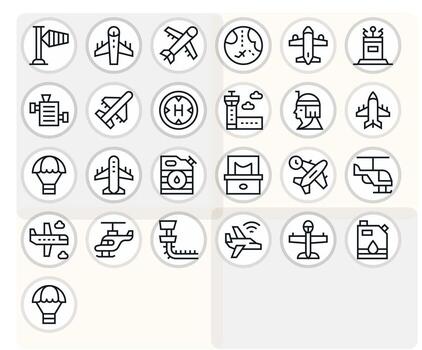 aviación icono biblioteca con 25 regular línea alto resolución editable diseños vector