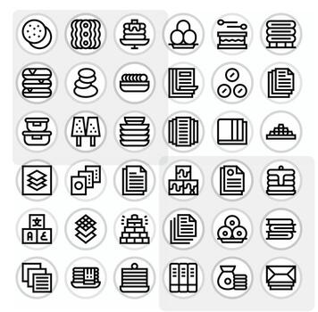 36 negrita línea íconos para apilar en crujiente 256x256 cuadrícula equipado resolución vector