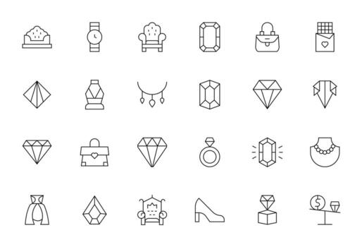 24 alto resolución cuadrícula equipado íconos para lujo en Delgado línea tema vector