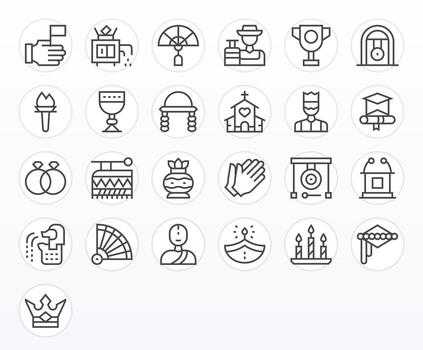 25 High Resolution Icons for Ceremony in Grid Fitted Regular Line Format vector