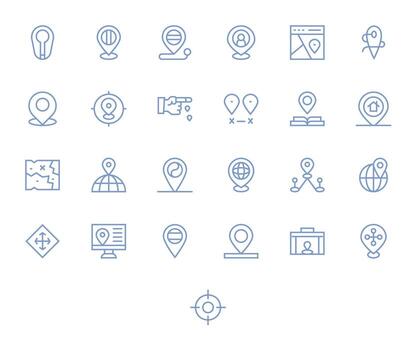 Coordinates Editable Set with 25 128x128 Regular Line Icons vector